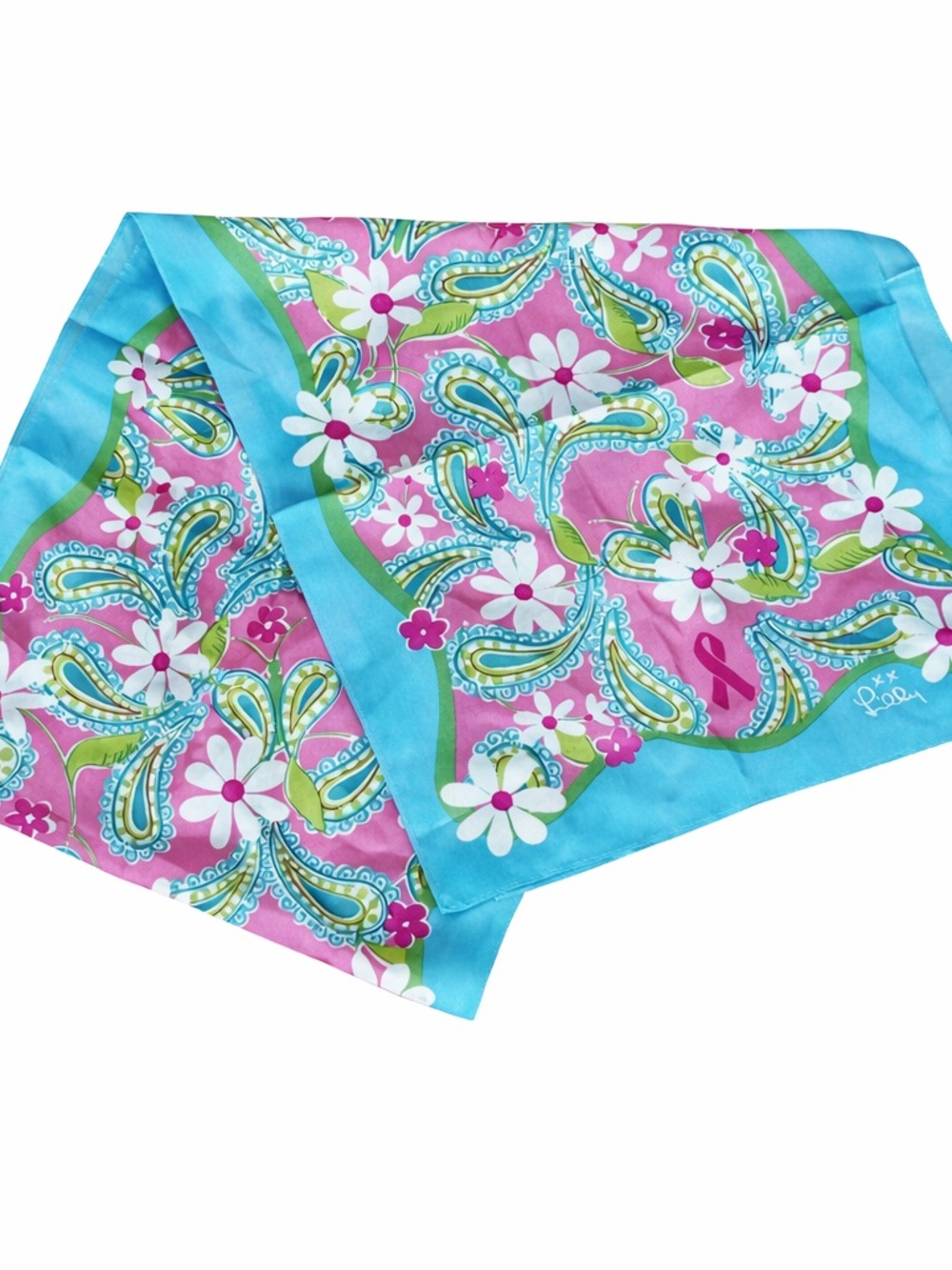 Lilly Pulitzer x Ford 100% Silk Scarf Breast Cancer Awareness Floral Paisley 55"